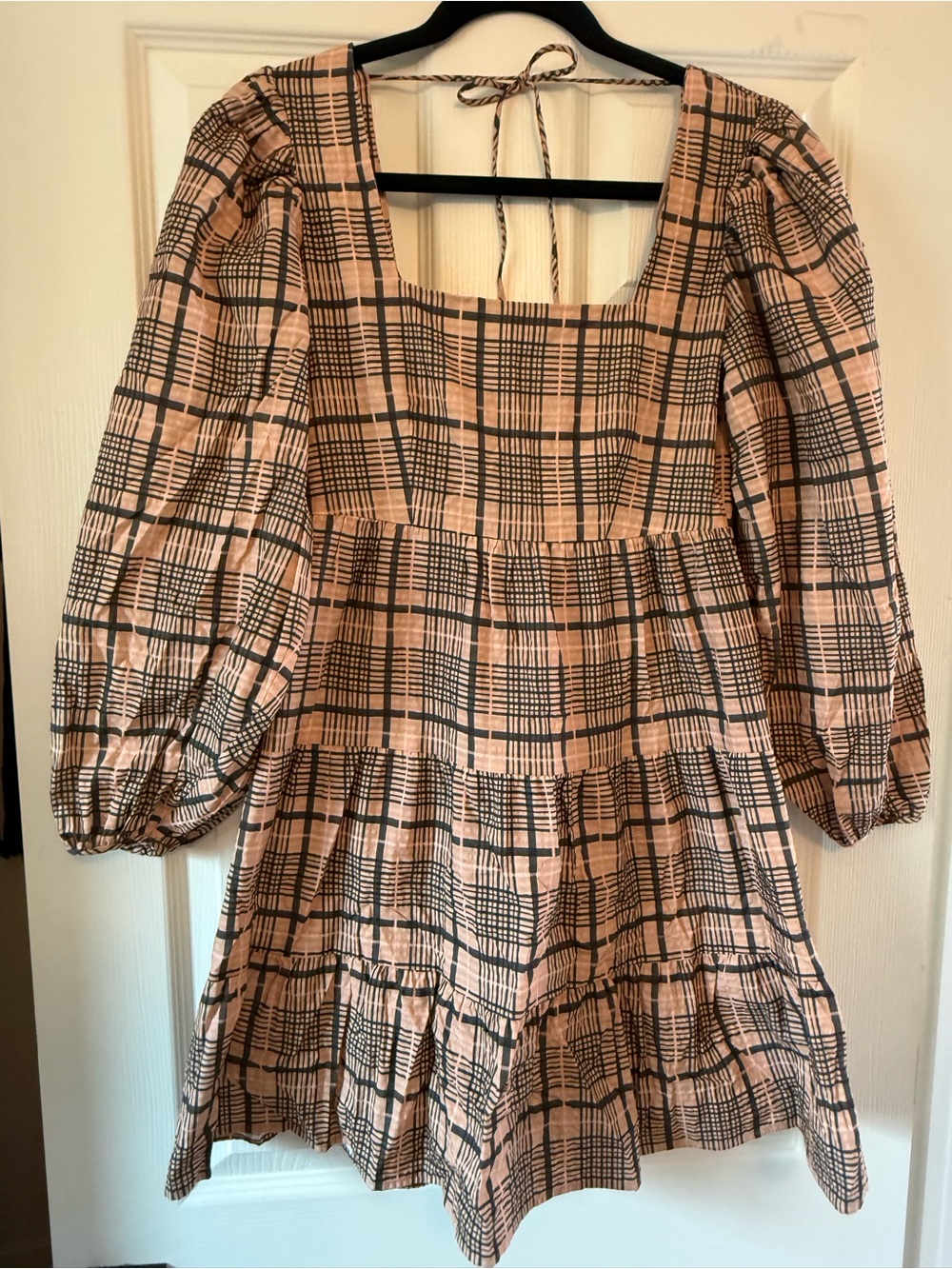 Topshop Peach Dress with Black Geometric Plaid